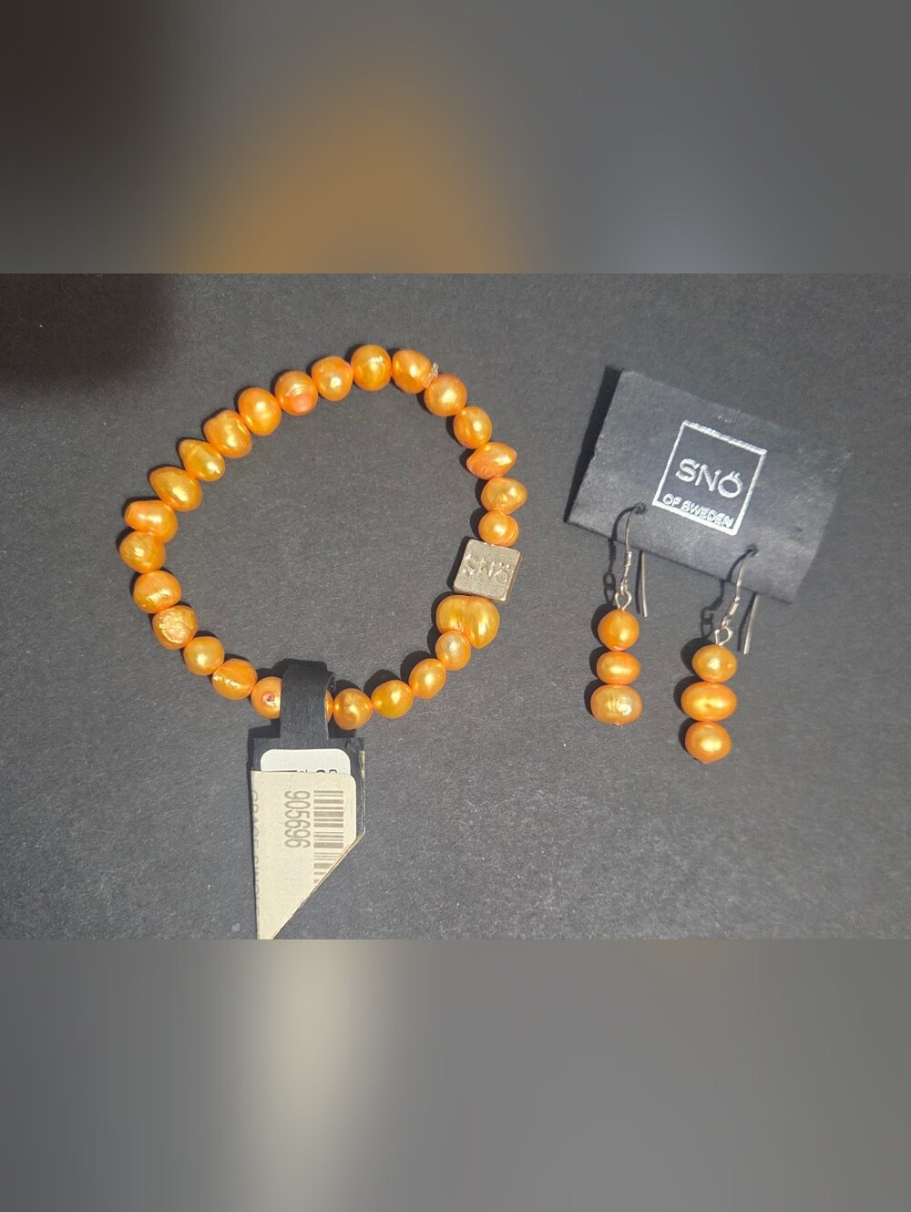 Orange Pearl Earrings & Bracelet Set by SNO OF SWEDEN NWT